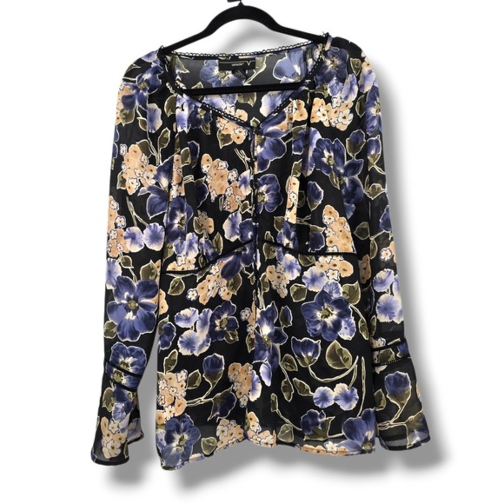 Venezia Black Floral Long Sleeve Sheer Blouse Top Women's Size‎ 18/20